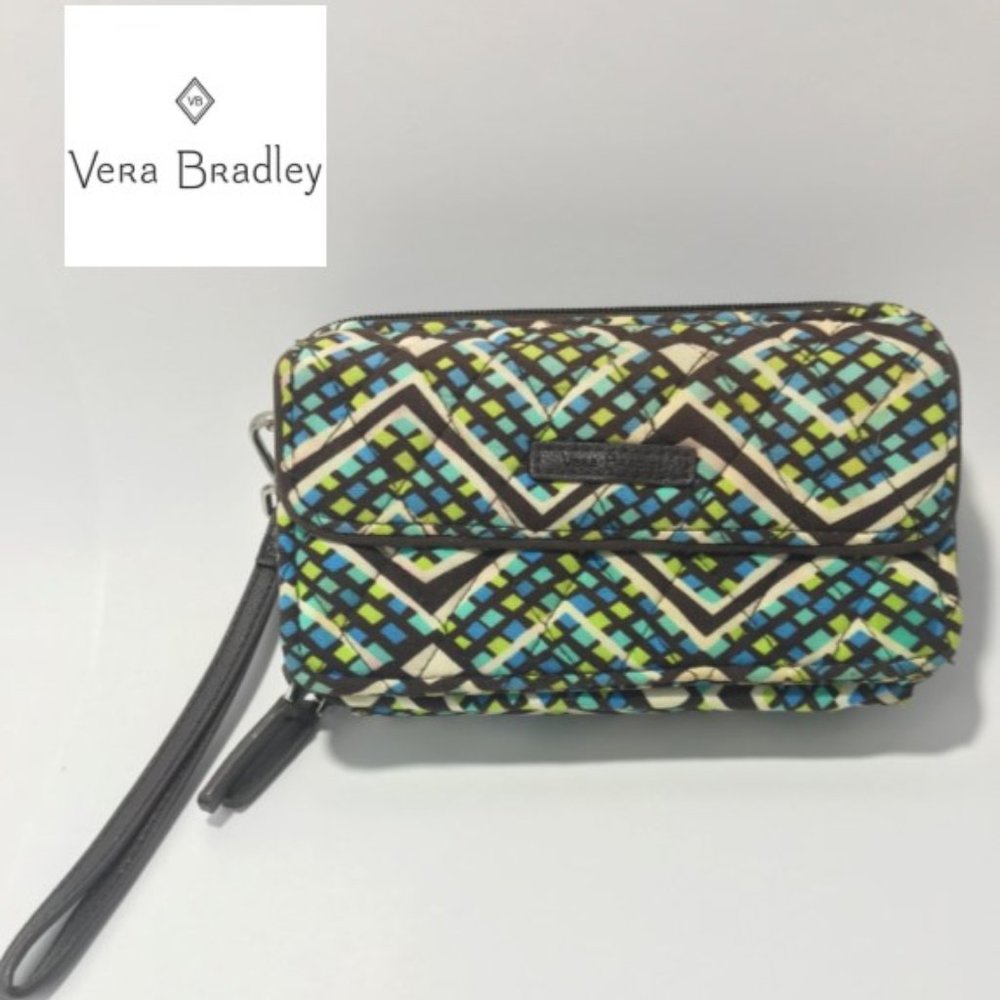 Vera Bradley Blue Green Geometric Wristlet Clutch